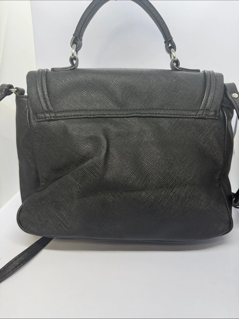 GUESS Black Satchel with Silver Metallic Strap Accent